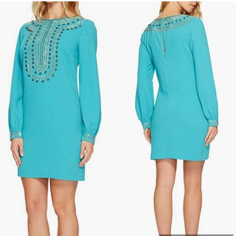 Trina Turk Women dress Size 8 Kapono Long Sleeve Embellished Classic Crepe NWT